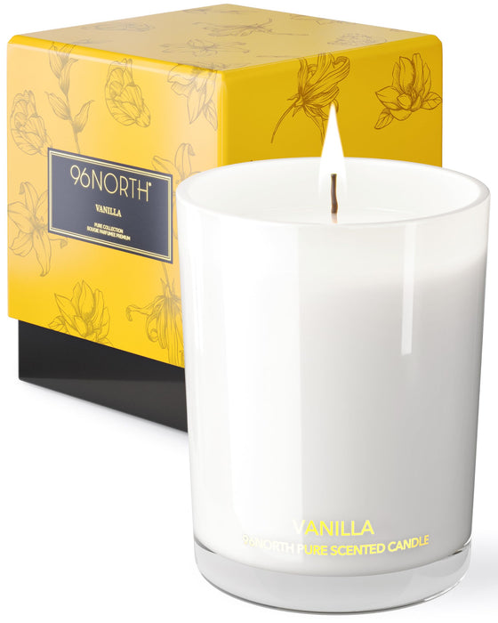 96NORTH | Pure Vanilla Candle | 100% Natural Soy Wax | Jar Candle | Natural Fragrance Technology | Non Toxic | Up to 35 Hours Burning Time | Aromatherapy Gift for Men and Women