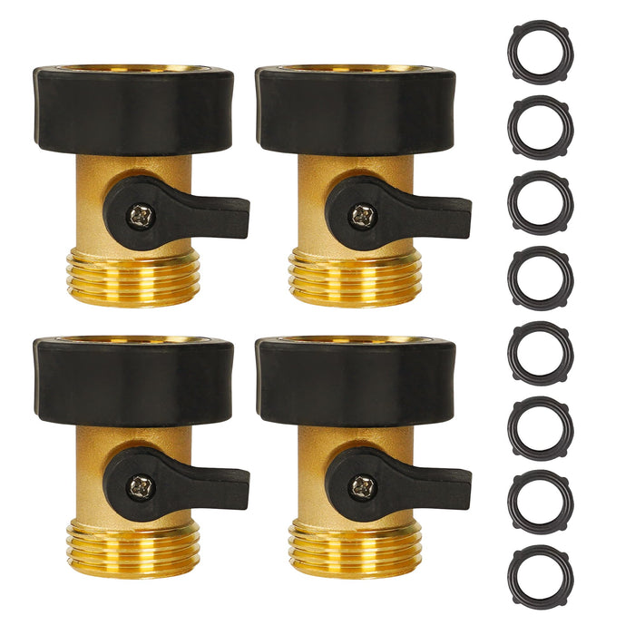 Hourleey Garden Hose Shut Off Valve, 4 Pack Heavy Duty 3/4 Inch Solid Garden Hose Shut Off Valve with 8 Extra Rubber Washers