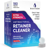 Retainer Cleaner & Denture Cleanser - 180 Effervescent Tablets 6 Month Supply Removes Stains, Discoloration, Odors, Plaque Clear Aligners, Mouth Night Guard, All Dental/Oral Appliances