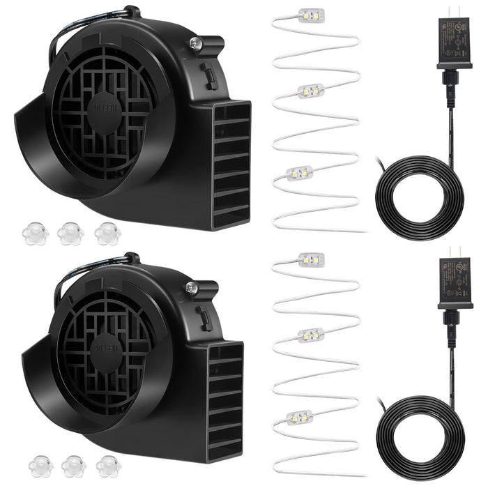 Envanptaz 2-Pack Inflatable Fan Blower Replacement, 12V 1.2A Air Blower for Inflatables with 3 LED Light Strings for Thanksgiving Christmas Halloween Yard Party Holiday Inflatable Decorations