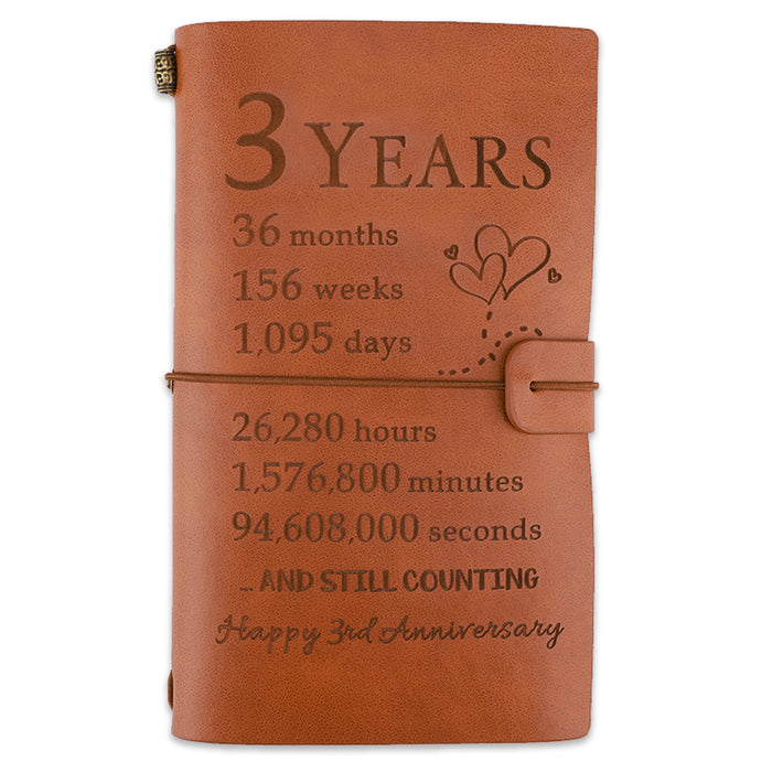 3 Years Anniversary Leather Journal - 3 Years Leather Anniversary Gift for him, Husband, Wife 3rd Wedding Travel Journal Gift, 3 Years Together Keepsake Gift for Couple Christmas
