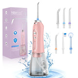 Water Dental Flosser Teeth Cleaner Pick, H2ofloss Cordless Portable Oral Irrigator,5 Mode IPX7 Waterproof Teeth Picks 300ML Rechargeable WaterFlosser for Home Travel (Pink)