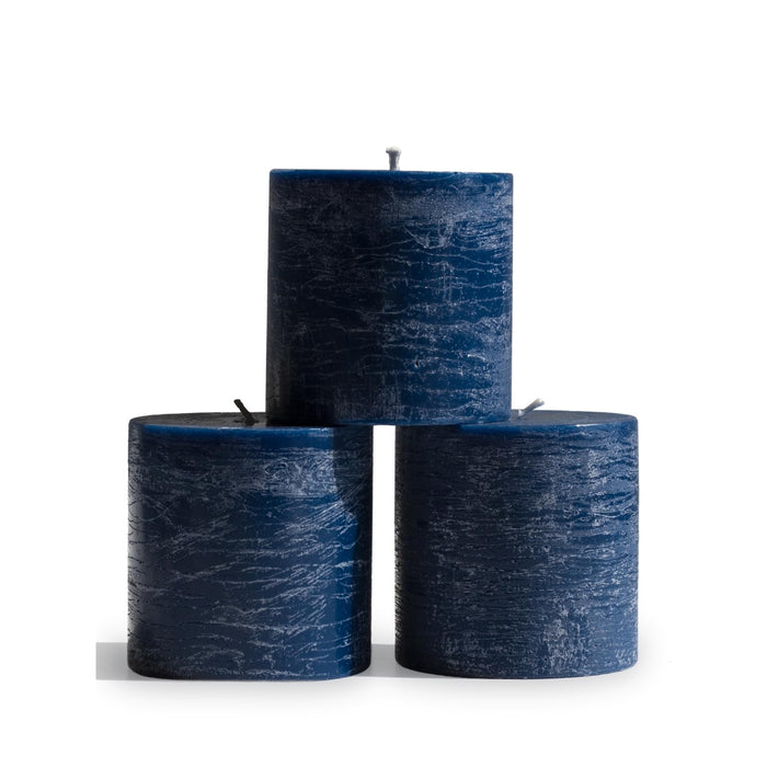 CANDWAX 3x3 Pillar Candle Set of 3 - Decorative Rustic Candles Unscented and No Drip Candles - Ideal as Christmas Candles or Large Candles for Home Interior - Dark Blue Candles