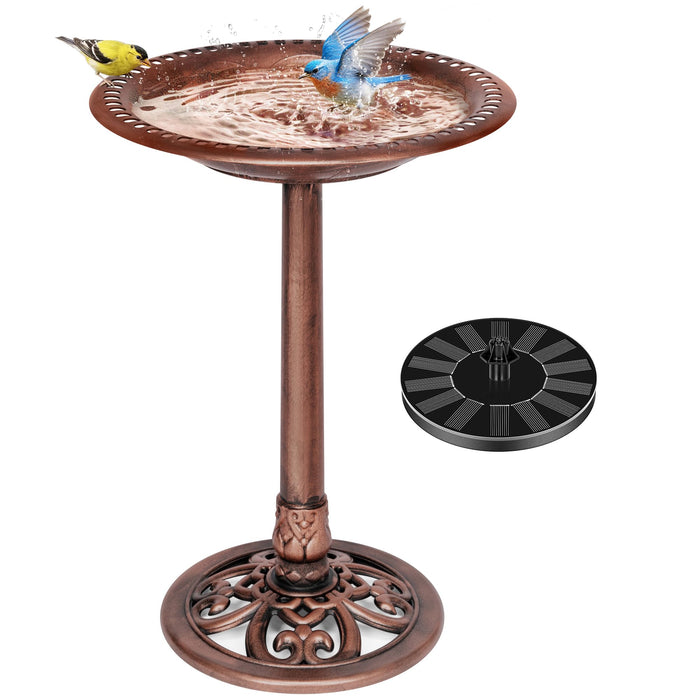 VIVOHOME Bird Bath with Solar Fountain for Outside, Polyresin Pedestal Bird Baths with Solar Powered Pump for Outdoor, Garden, Weather-Resistant Birdbaths with 20" Bowl, Bronze