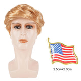 GenmeiFBH Funny Celebrity Wig Presidential Candidate Political Donald Trump Wig Costume Wig Set,President Wig,Billionaire Wig,Mens Blonde Wig,Including A Flag Pin,Perfect for Halloween