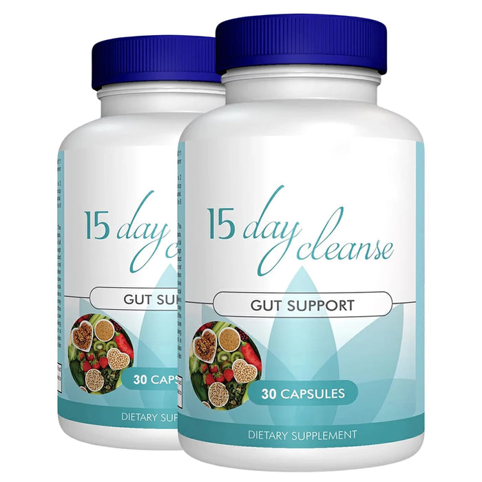 15 Day Cleanse 2 Bottle, Gut and Colon Support, Health Support, Detox Cleanse with Senna, Cascara Sagrada & Psyllium Husk, for Men and Women, Total 60 Capsules