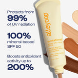 Alleyoop Sunsational Tinted Moisturizer Sunscreen for Face Broad Spectrum SPF 50, 100% Mineral Sunscreen with Jojoba, Protects Hydrates and Soothes Skin, Vegan, Cruelty-Free - Halo