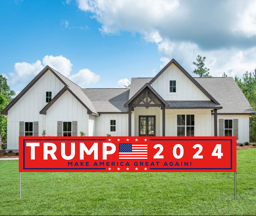 YINBTTER Donald Trump 2024 Make America Great Again Large Banner Sign Flag with Brass Grommets,Trump For President Save America Outdoor Sign House Banner Yard Lawn Decoration 118X18''