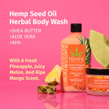 Hempz Body Wash - Sweet Pineapple & Honey Melon - Hydrating for Sensitive Skin, Scented, Exfoliating with Shea Butter, Pure Hemp Seed Oil, and Algae for Sensitive Skin - 17 fl oz