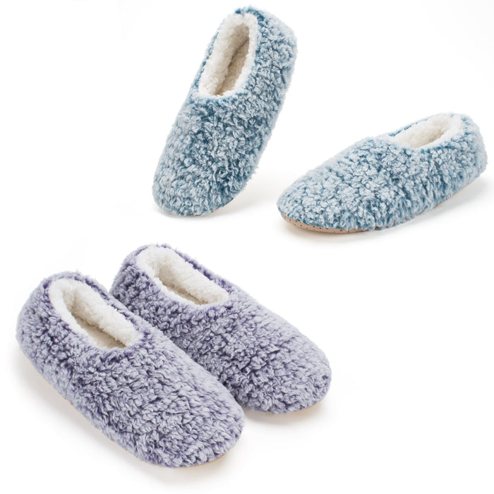 Cozylook 2-PK Cozy House Slippers for Women Indoor, Furry Slip-on Shoes, Fuzzy Warm Bedroom Loafers, Unique Gifts for Christmas Mother's Day Valentines, Purple Teal Adult Size 9-10