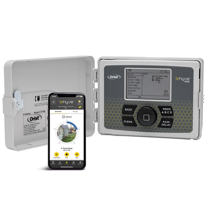 Orbit B-hyve Smart Indoor/Outdoor Sprinkler Controller - 6-Zone - App Controlled Smart Controller with Custom Irrigation Schedules - Weatherproof Multi-Zone Sprinkler System - 57946