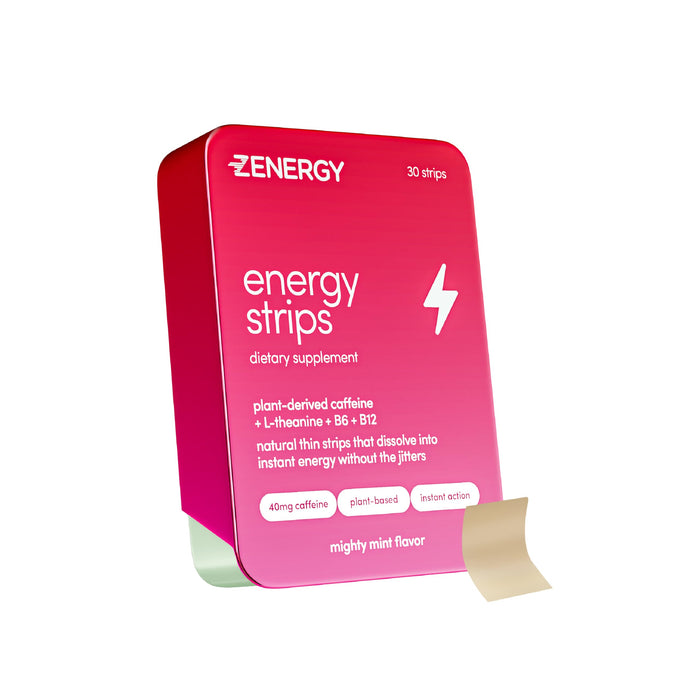 ZENERGY Energy Oral Strips - Mint Flavor | 40mg Caffeine + 30mg L-Theanine + 100% Vitamin B6 & B12 | 0 Sugar, 0 Calories, 0 Gluten, 0 Aspartame, Vegan, Plant-Based, Instant Action | 1 Tin = 30 Strips