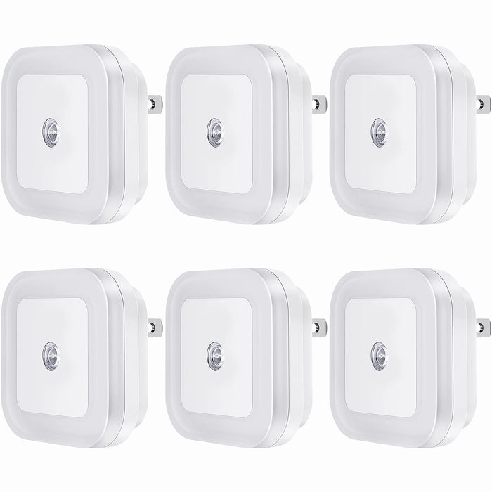 SYCEES Plug-in LED Night Light with Dusk to Dawn Sensor for Hallway, Stairs, Bathroom, Kitchen, Bedroom, Nursery, Kids Room, Daylight White, Pack of 6