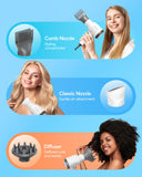 Wavytalk Hair Dryer with Diffuser and Concentrator Professional 1875 Watt Negative Ions Dryer Fast Drying Light and Quiet with Ceramic Technology Nozzle for Women Curly Hair, Matte White