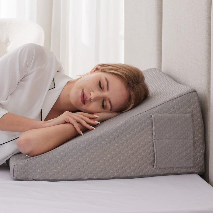 Ruqmuis Wedge Pillow for Sleeping, 12" Bed Wedges Pillow for Headboard, Triangle Incline Wedge for Acid Reflux, Pillows Wedge for Back Pain Relief, Elevated Leg Pillow After Surgery, Snoring, Grey