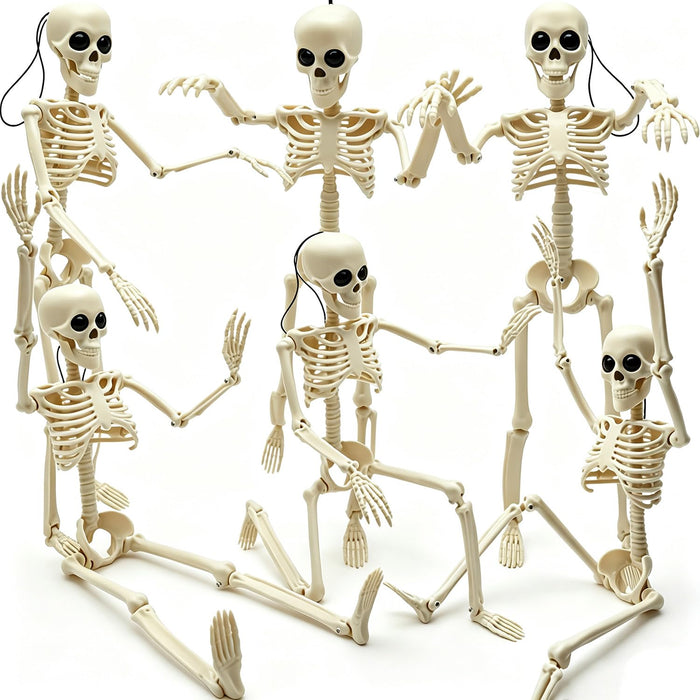 6PCS Skeleton Halloween Decorations, 16in Full Body Poseable Small Skeleton