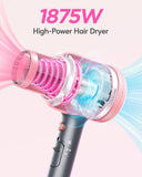 Wavytalk Ionic Hair Dryer Blow Dryer with Diffuser Concentrator Nozzles Comb and Holder for Easy Storage Negative Ions with Ceramic Technology as Salon Light and Quiet 1875W for All Hair Types