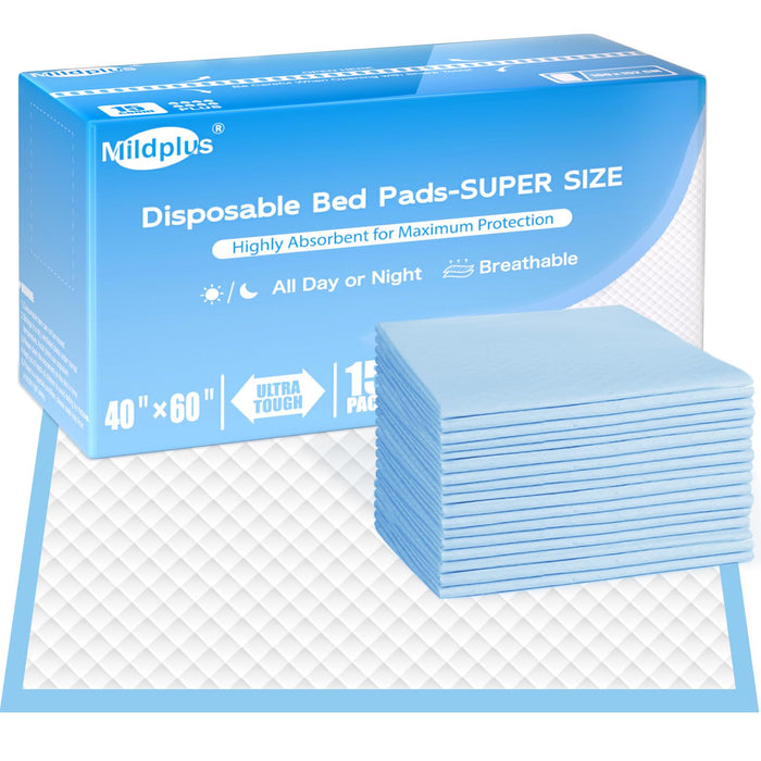 MIDPLUS Bed Pads Disposable 40"X60" Chucks Pads Oversized Underpads with 200 Gram, Super Absorbent Pee Pads Disposable Mattress Pads Incontinence Pads for Adults, Elderly, Pets [100x150CM, 15pcs]