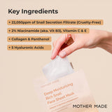 MOTHER MADE Moisturizing Snail Mucin Face Masks 20EA, 22,050ppm Snail Secretion Filtrate, Collagen, Niacinamide 2%, Vitamin C&E | Snail Serum Sheet Mask for Dry, Sensitive Skin, Korean Skincare