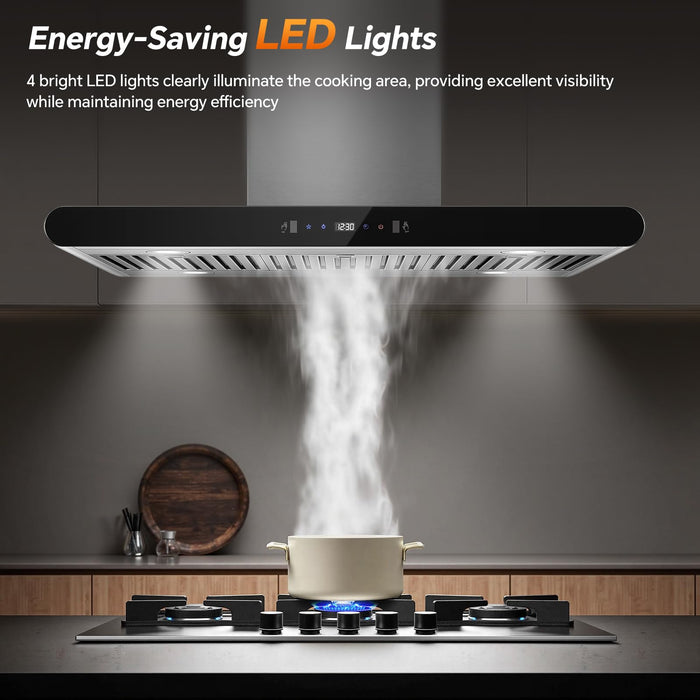 Tiesay Island Range Hood 36 Inch, 700 CFM kitchen Hood with Dual-Sided Touch/Gesture/Remote Control, Ceiling Mount, Convertible Ducted/Ductless, 3-Speed Fan, 3 Stainless Steel Baffle Filters