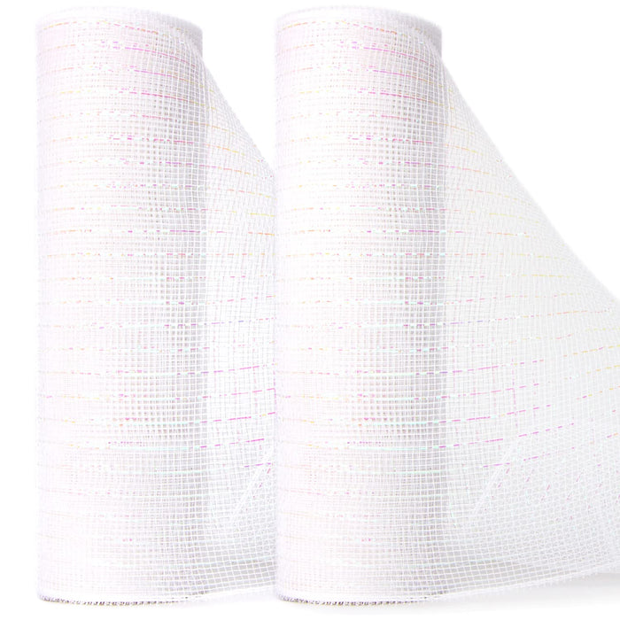 Ribbli 2 Rolls White Mesh Ribbon,10 inch x 30 feet(10Yard) Each Roll,Metallic White with Iridescent Foil,Christmas Ribbon for Wreath Swags and Decorating