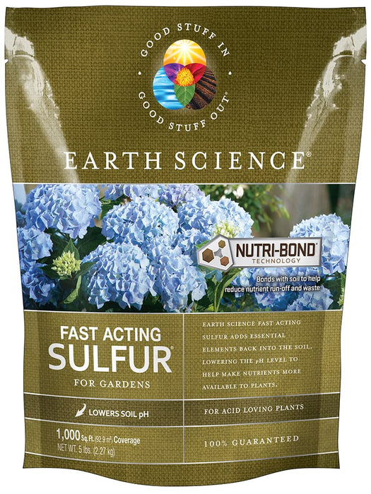 Earth Science Fast Acting Sulfur Granules – 5lb – Reduces Soil pH and Nutrient Runoff, Improves Growth & Color for Acid-Loving Plants, Long-Lasting Lawn Care Supplement