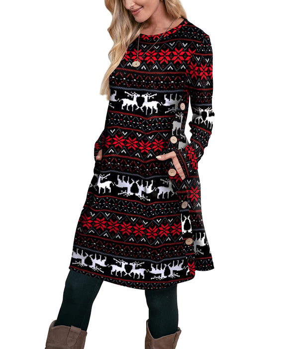 OFEEFAN Long Sleeve Dress for Women Christmas Dresses for Women Sweater Dress Deer XL