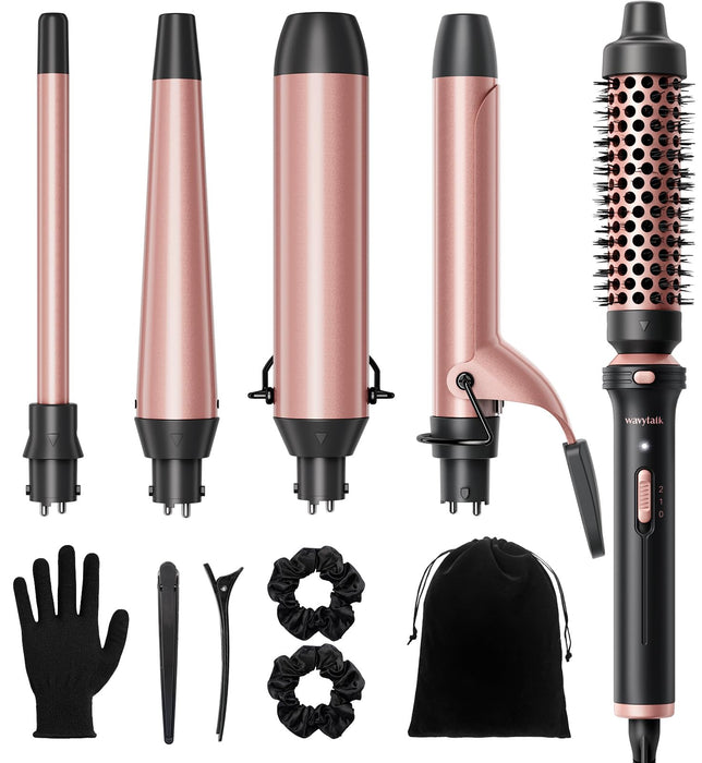 Wavytalk 5 in 1 Curling Iron,Curling Wand Set with Thermal Brush and 4 Interchangeable Ceramic Curling Wand(0.5”-1.5"),Instant Heat Up Wand Curler, Dual Voltage Curling Iron