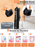 Cordless Water Flosser Teeth Cleaner, Dental Oral Irrigator Cleaning Cordless with Toothbrush, Tongue Scraper Travel Bag Waterproof 5 Jet Tips for Home Travel, (Black)