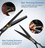 Sirabe 10 PCS Hair Cutting Scissors Set, Professional Haircut Scissors Kit with Cutting Scissors,Thinning Scissors, Comb,Cape, Clips, Black Hairdressing Shears Set for Barber, Salon, Home