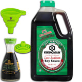 Kikkoman Traditionally Brewed Low Sodium Soy Sauce, One 5fl oz Dispenser and One 40 Ounce Refill Bottle of Soy Sauce, Bundled with Ondago Funnel for Simple Pouring