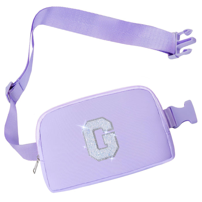COSHAYSOO Purple Belt Bag Crossbody Initial Fanny Waist Pack Small Cross Body Chest Purse for Teen Girls Women Running Hiking Workouts Fashion Little Big Sister Birthday Christmas Gift Letter G
