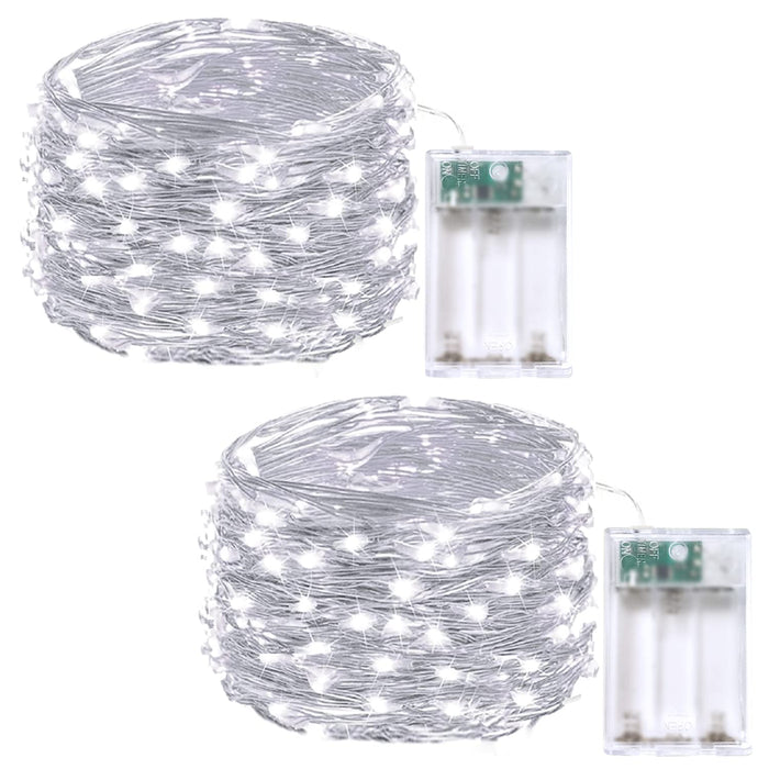 2-Pack White Fairy Lights Battery Operated with Timer, Waterproof 16FT 50 LED String Lights Outdoor Indoor, Twinkle Lights for Bedroom Dorm Wedding Birthday Christmas Parties Centerpiece (Cool White)