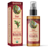 Badger - Deep Tissue Massage Oil, Ginger with Arnica & Cayenne, Certified Organic Massage Oil, Warm & Soothe, Massage Oil for Sore Muscles, Essential Oils, 4 oz