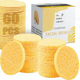 60-Count Compressed Facial Sponges, 100% Natural Cosmetic Spa Sponges for Facial Cleansing, Exfoliating Mask (Yellow Round)