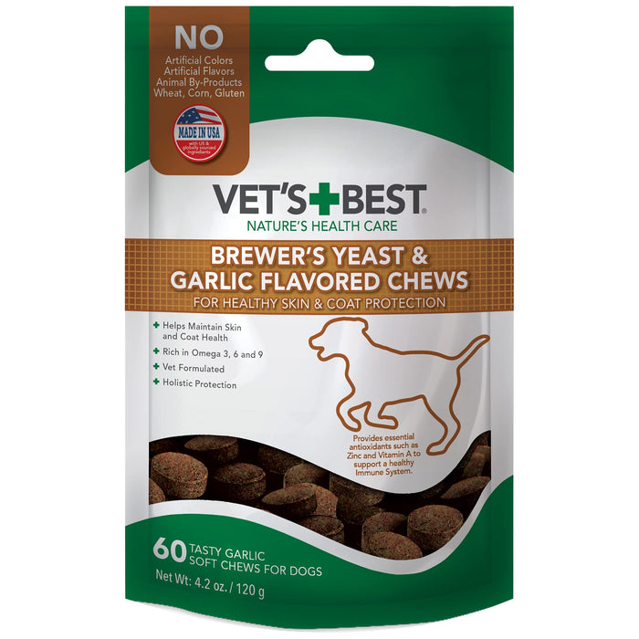 Vet’s Best Brewer’s Yeast & Garlic Chews| Healthy Skin & Coat Protection for Dogs | Formulated with Veterinary Recommended Dosage | 60 Count