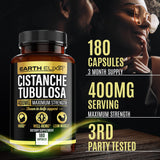 Earth Elixir Cistanche Tubulosa 400 mg (180 Capsules) 3 Months Supply – Made in USA - 3rd Party Tested - Cistanche Supplement - Zero Fillers - Max Purity- Vegan - Nootropics - 100% Pure Cistanche Herb