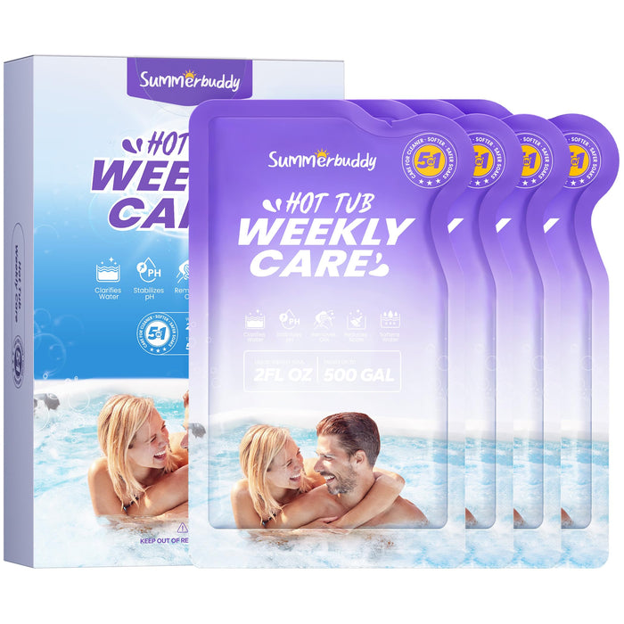 SummerBuddy 5-in-1 Weekly Hot Tub Cleaner, Clarifier, Conditioner – Spa Weekly Care Controls Oils & Residue, Helps Keep Water Balanced All Week – Ideal for All Spa Types (4-Week Kit)