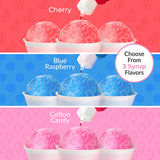 Nostalgia Premium Snow Cone Syrup Party Kit, 20 Snow Cones, 20 Spoons/Straws, Blue Raspberry, Cherry, Cotton Candy