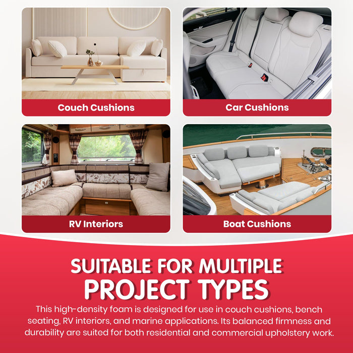 FOAMYFOAM 2Pack High Density 4 inch Thick, 24 inch Wide, 72 inch Long Upholstery Foam, Cushion Replacement