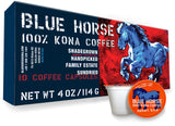 Blue Horse 100% Kona Coffee Pods- Medium Roast, 10ct Single Serve Pods - Compatible with K Cups 2.0 - Farm-fresh Kona Coffee Pods Arabica Beans from the Big Island of Hawaii