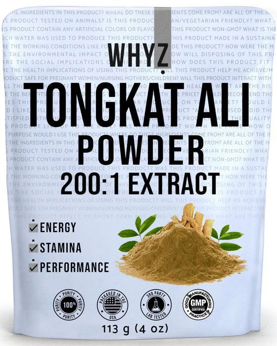 WHYZ Tongkat Ali Powder 113g, Pure Longjack 200:1 Extract Eurycoma Longifolia Supplement Powder for Increased Physical Performance and Well-Being, Longjack Tongkat Ali for Men and Women, 323 Servings