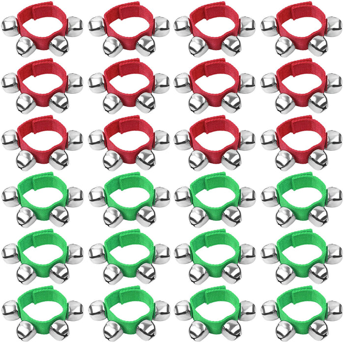 24PCS Christmas Wrist Band Jingle Bells Bracelets Jingle Bell Musical Instruments for Kids Christmas Party Favors (12 Red and 12 Green)
