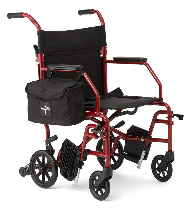 Medline Steel Transport Wheelchair, Folding Chair with Desk-Length Arms and Anti-Tippers