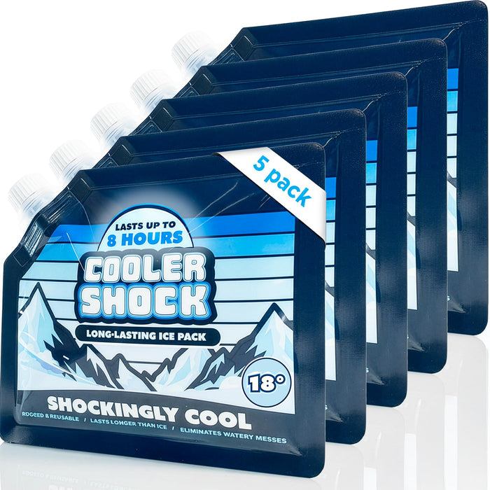 Cooler Shock Reusable Ice Packs for Coolers - 5 Ice Packs for Lunch Bags - Long-Lasting Cold Freezer Packs for Lunch Boxes - Cooler Accessories for School, Beach & Fishing - Camping Gifts