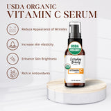 Organic Vitamin C Serum for Face - USDA Certified Facial Serum - Anti Aging For Fine Lines & Wrinkles - Potent Botanical Ingredients & Non GMO - 2oz With Pump Top