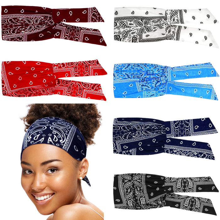 WILLBOND 6 Pieces Adjustable Headbands for Women, Bandana Headband Tie, Knotted African Hairband, Yoga Elastic Non Slip Floral Hairbands for Running Hiking Cycling Workout(Paisley Patterns)