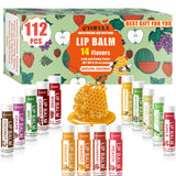 YOPELA 112 Pack Natural Lip Balm Bulk Lip Moisturizer with Vitamin E and Coconut Oil - Hydrating, Moisturizing, Soothing, and Repairing Dry and Chapped Lips - 14 Flavors - Non-GMO Mother's Day Gifts