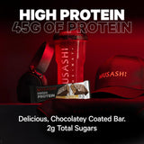 MUSASHI High Protein Bar, 45g Protein, 2g Total Sugars, Milk Chocolate Brownie, Post Workout and Protein Snack On The Go, 12 Pack of 3.2oz (90g) Bars