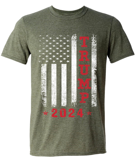 Trump 2024 American Flag Vintage T-Shirt, Trump Shirts for Men, Adult Short Sleeve T Shirt Green Heather Large